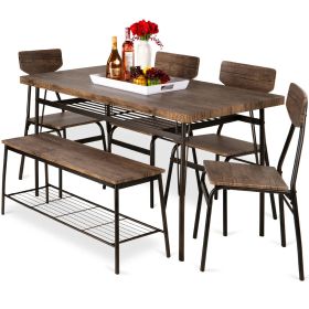 Modern 6-Piece Dining Set with Brown Wood Top Table 4 Chairs and Storage Bench Modern 6-Piece Dining Set with Brown Wood Top Table 4 Chairs and Storage Bench