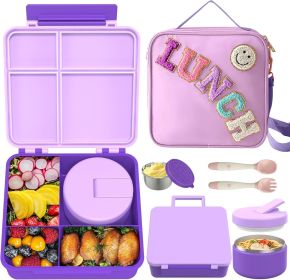 Kids Bento Lunch Box with 8oz Soup Thermo, Kids Leakproof Lunch Food Containers with 4 Compartment,Insulated Hot Food Jar with Lunch Bag for Scho