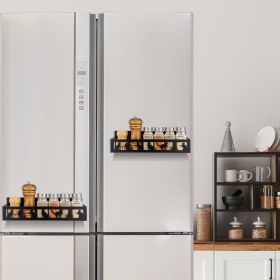 2 Pack Black Cat Magnetic Spice Rack for Refrigerator Metal Magnet Basket Shelf for Fridge Seasoning Storage Organizers Home Decor Kitchen Access