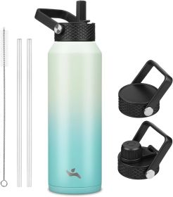 40oz Insulated Stainless Steel Water Bottle with 3 Lids, Leakproof BPA-Free Bottle with Straw Lid, Sip Lid and Flex Cap for Gym, Travel, School
