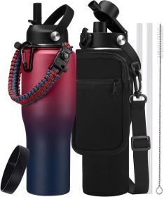 Insulated Water Bottle with straw Fit in any Car Cup Holder, Keep Steel Water Bottle with Spout lid, Carrier Bag, Paracord Handle for Gym