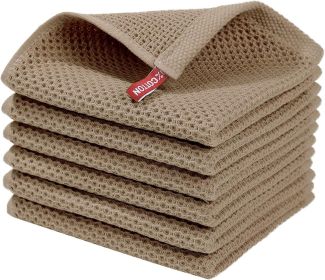 100% Cotton Waffle Weave Kitchen Dish Cloths, Ultra Soft Absorbent Quick Drying Dish Towels, 12 x 12 Inches, 6-Pack, Tan