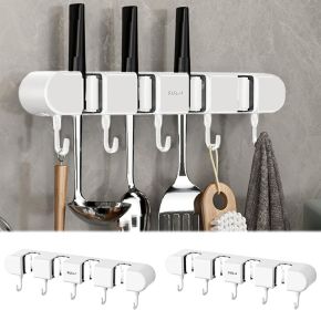 2Pcs Broom Holder Wall Mount, No-Drilling Self-Adhesive Mop and Broom Storage Rack with Hooks (4 Racks with 5 Hooks)