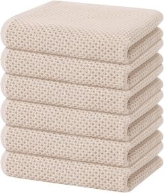 100% Cotton Waffle Weave Kitchen Dish Towels, Ultra Soft Absorbent Quick Drying Cleaning Towel, 13 x 28 Inches, 6-Pack, Beige