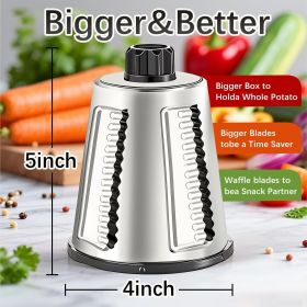 Rotary Cheese Grater Hand Crank with 4 Interchangeable Stainless Steel Blades, Large Manual Handle Shredder and Waffle Slicer for Vegetables (Color: Red)